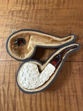 Servi Basket Weave Vintage Block Meerschaum Pipe With Fitted Case 494 Used 1X