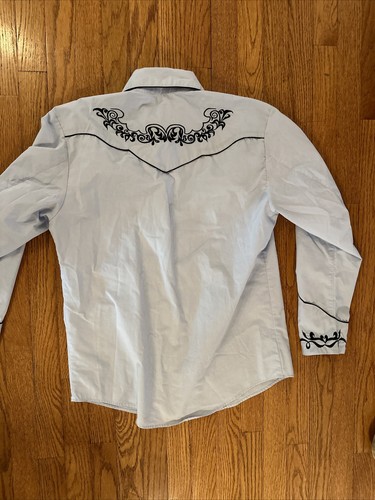 Men's El General Cotton Blend Retro Leaf Embroidery Western Shirt Blue - Medium - Picture 9 of 9