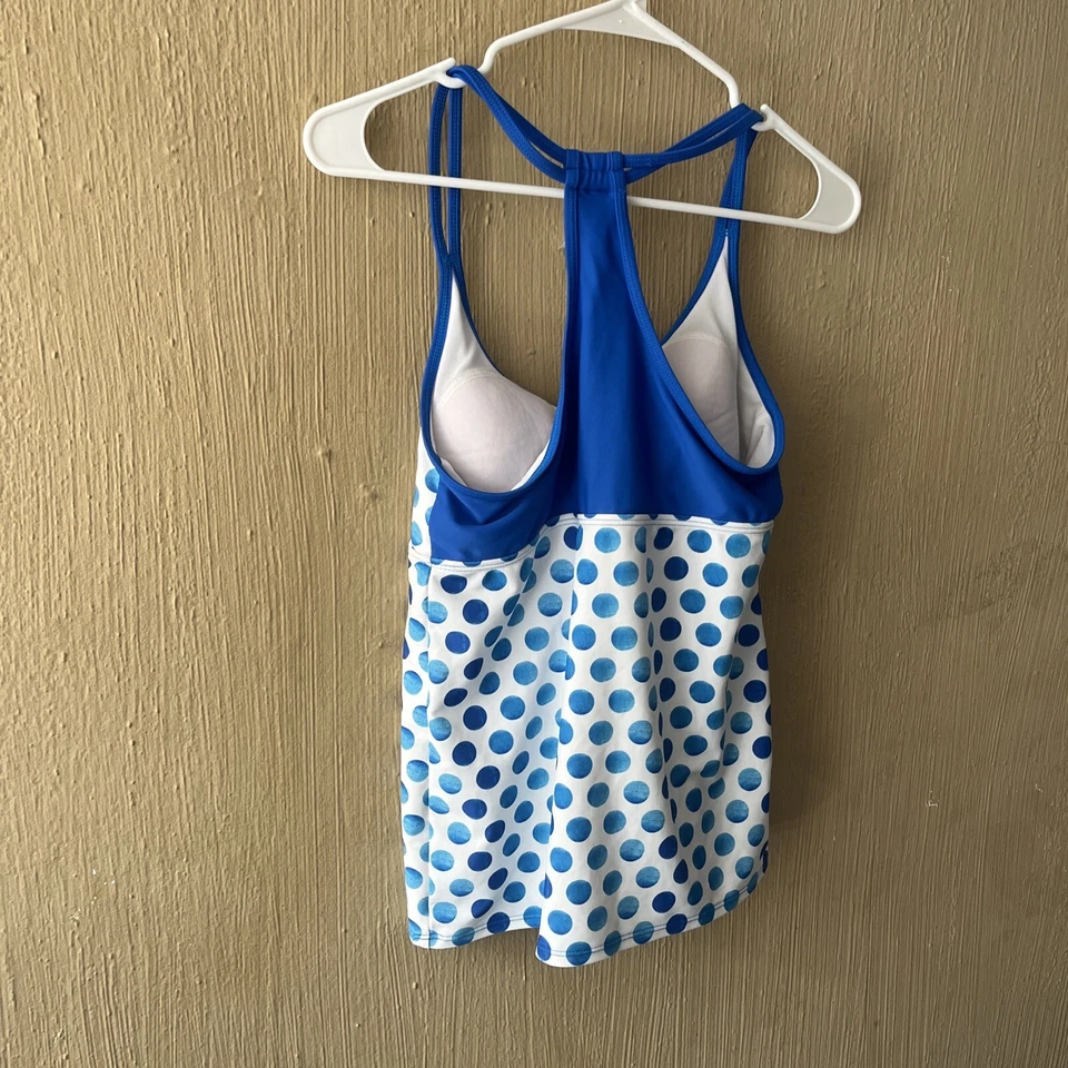 Лайм Ricki танкини плавать верхний размер L белый синий точек с подкладкой racerback купальник - Изображение 3 из 4