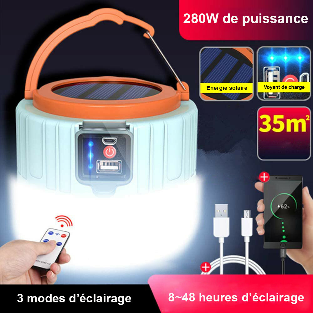 Lampe solaire d'extérieur puissante pour éclairer un campement sans électricité