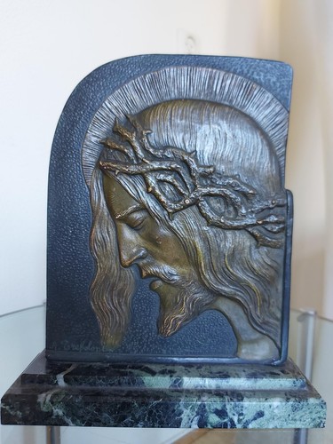 A. Trefoloni Trefolini Bronze Relief Jesus Head Relief Sculpture 1910 Signed - Picture 5 of 6