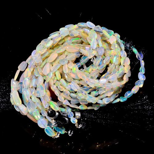 White Ethiopian Opal Gemstone Tumbled Smooth Beads 4X3 8X5 mm Strand 10" GB-724 - Picture 2 of 4