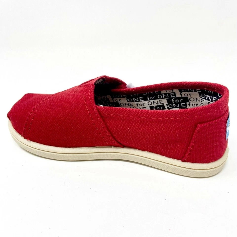 Toms Classics Red Tiny Toddler Slip On Casual Canvas Flat Shoes - Image 3 of 4