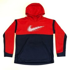 Nike Dri-Fit Pullover Hoodie Sweatshirt Navy Blue Red Colorblock Youth Size L