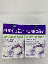(3) Vicks PURE Zzzs Shower Mist Lavender Essential Oil Aroma 3 Shower Tablets