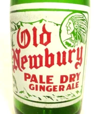vintage ACL Soda Pop Bottle: green OLD NEWBURY of NEWBURYPORT, MASS 7 oz INDIANS