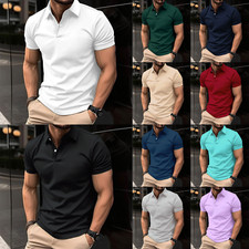 Men's Polo Shirt Short Sleeve Shirt Solid Color Lapel Button Top