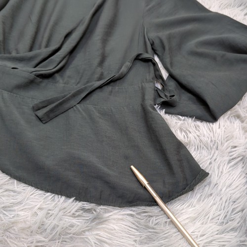 Sheike Blouse Top Womens 8 Dark Green Fold Over Wrap Style Flared Sleeve V-Neck - Picture 14 of 15