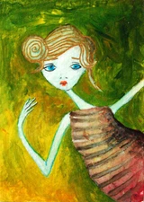 ACEO ORIGINAL COLLECTIBLE ABSTRACT NAIVE FOLK ART portrait Painting MINIATURE