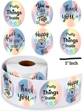 50 THANK YOU 1" ASSORTED ENVELOPE STICKERS LABELS SEALS FEEDBACK Holographic