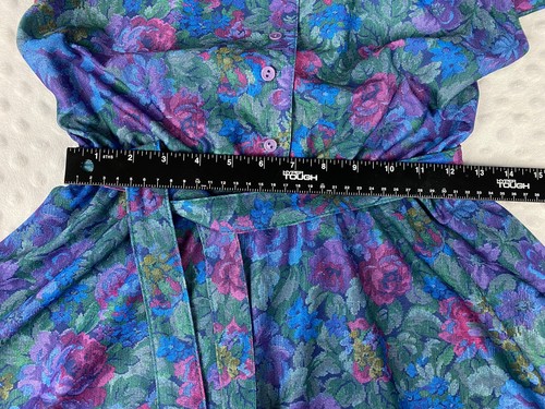 Vintage 80s Blue Floral Shirt Dress Midi Button Front Size 6P California Looks - Picture 5 of 6