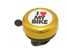 ALTALINE 55MM LONG BOLT-ON ALLOY BICYCLE GOLD I LOVE MY BIKE BELL.