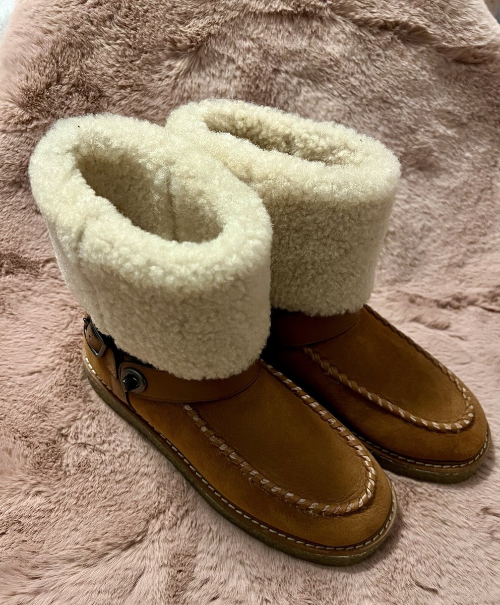 Coach Moto Shearling Women Size 11 B Winter Boot Turn Lock Harness