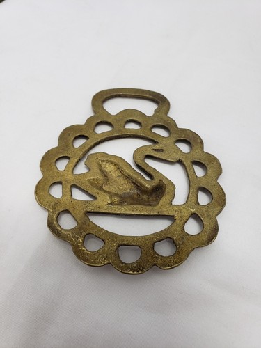 Vintage Brass Horse Harness Medallion Swan Version 1 - Picture 2 of 2