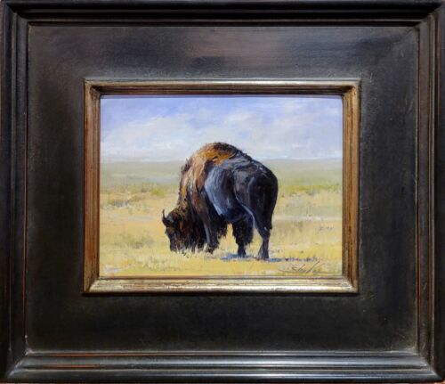 American Buffalo on a Western Landscape -Impressionist Oil Painting