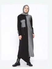 MAXI DRESS M Black & Grey LONG DRESS M Stripe Asymmetrical Hem Dress M BNWOT