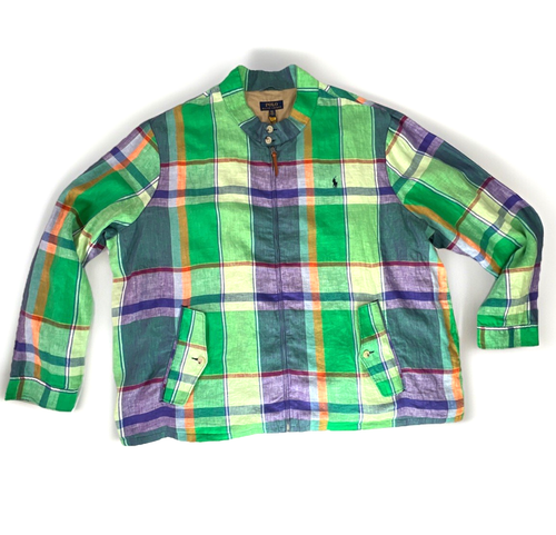 Polo Ralph Lauren 4XLT Mens Check Linen Harrington Plaid Madras Jacket Big Tall