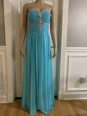 Women’s Junior Turquoise strapless maxi dress Size (M) Maxi Length Back  Zipper