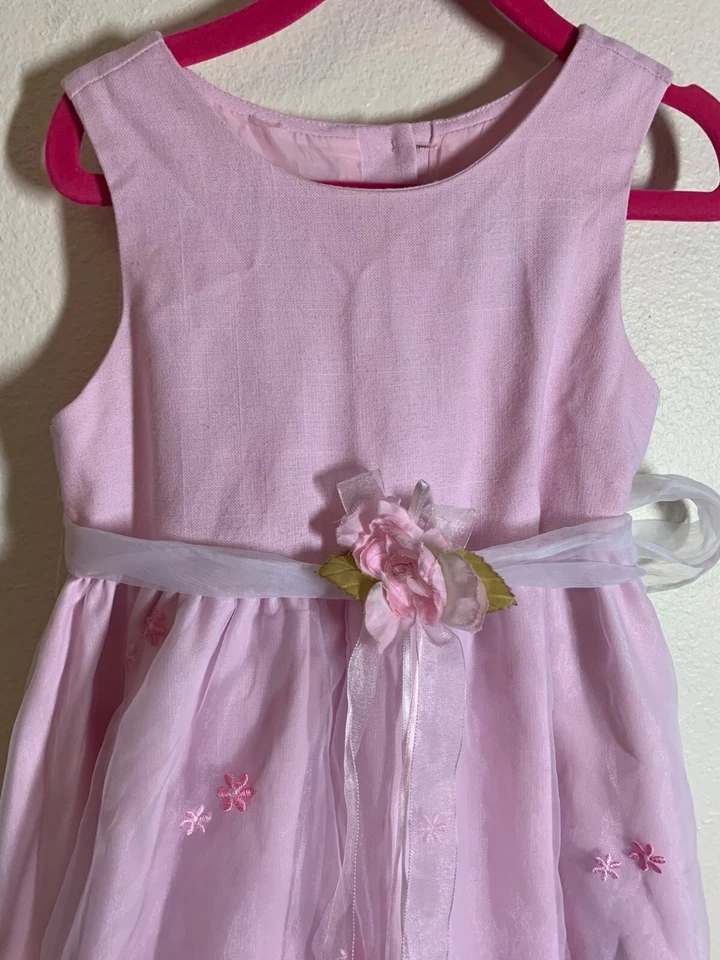 Винтажный зеленый собаки с подкладкой платье девочек размер 5 цветочный розовый Spring - Изображение 2 из 4