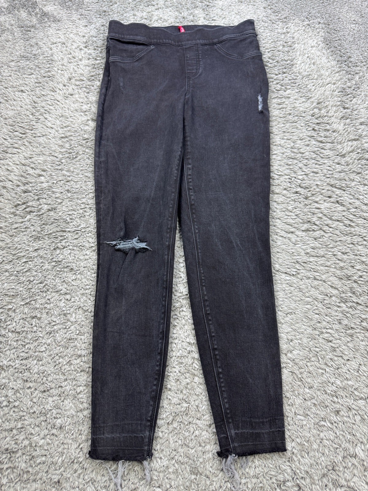 Spanx Jean-ish Women Medium Black Skinny Ankle Leggings Pull On Distressed Denim