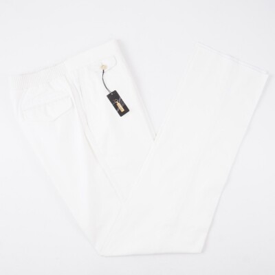Zilli Cream White Cotton-Cashmere Pants with Leather Detail 35 (Eu 52) NWT