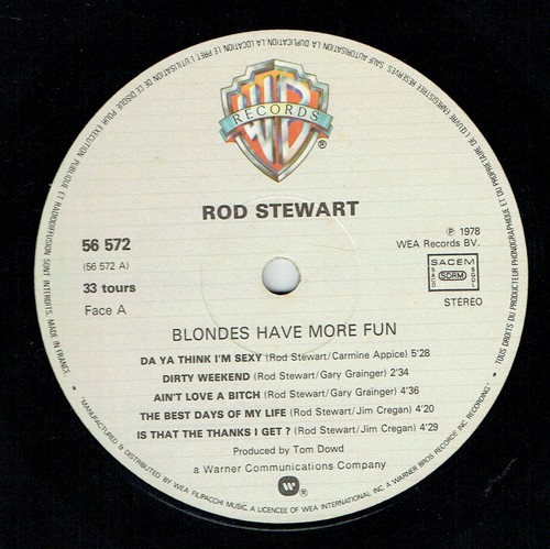 33 tours Rod STEWART Disque LP 12" BLONDES HAVE MORE FUN -WARNER BROS 56572 = EX - Imagen 2 de 7
