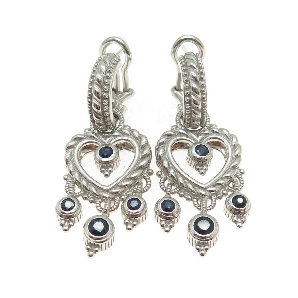 JUDITH RIPKA 925 Sterling Silver Real Sapphire Heart Charm Omega Back Earrings - Image 4 of 4