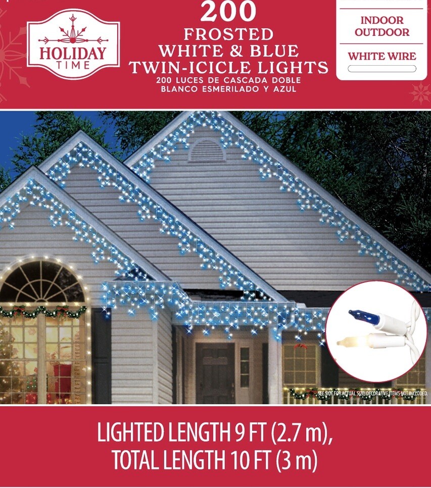 Holiday Time 200 Count Frost White & Blue Christmas Lights with White