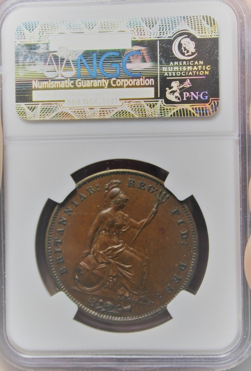 Great Britain 1858 PENNY NGC MS-62 Large Date Variety~EXCELLENT