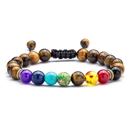 Bracciale Sette Chakra Perline Intrecciate Lazurite Occhio di Tigre Pietra Yoga Braccialetto Energia - Foto 18 di 19