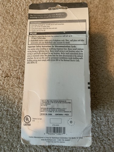 Radio Shack Modular 6-Pin 25 ft Telephone Line Cord Gray. 279-422. - Zdjęcie 3 z 4