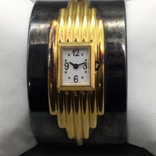 Franklin Mint Durante Watch Women 38mm Art Deco Wide Cuff PatinaNew Battery 6.5"