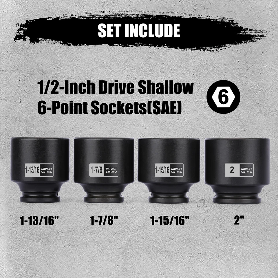1/2'' Drive Spindle Axle Nut Impact Socket Set 6 Point CR-MO 1-13/16, 1-7/8 - Image 4 of 4
