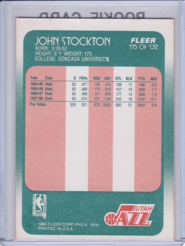 JOHN STOCKTON ROOKIE CARD 1988 Fleer VINTAGE BASKETBALL RC Utah Jazz HOFer! - Picture 2 of 2