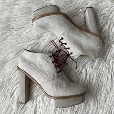 Opening Ceremony Chantal 5 Platform Suede Pony Hair Pearl Gray Ankle Boots 37.5