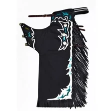 Bull Riding Handmade Rodeo Chap Pro Smooth black leather Adult Fringed Chap