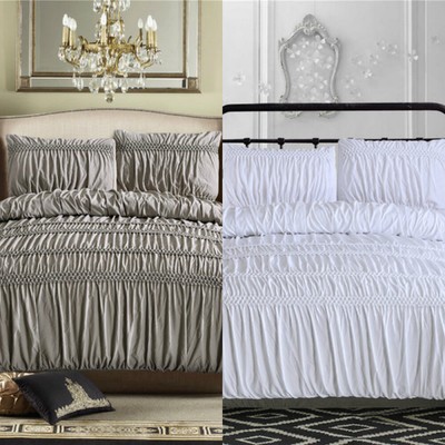 Elastic Folds Solid Color Quilt Duvet Cover Pillow Case Bedding