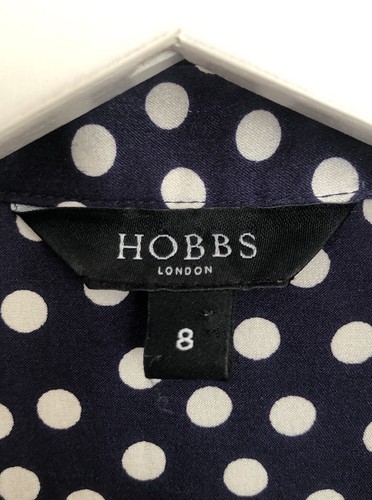 Hobbs Silk Blouse Women 8 Polka Dot Navy White Wrap Around - Picture 3 of 4