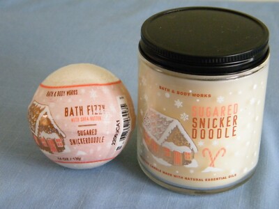 Bath & Body Works Sugared SnickerDoodle Scented Candle 7oz & Bath Fizzy