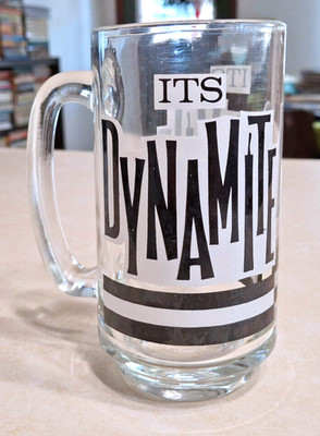 It's Dynamite Beer Glass Mug Vintage 1970s Barware Handle MCM Groovy Mod Graphic