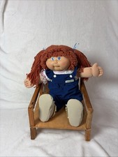 Cabbage patch 25th anniversary red hair freckles blue overalls Rustic Wood Chair