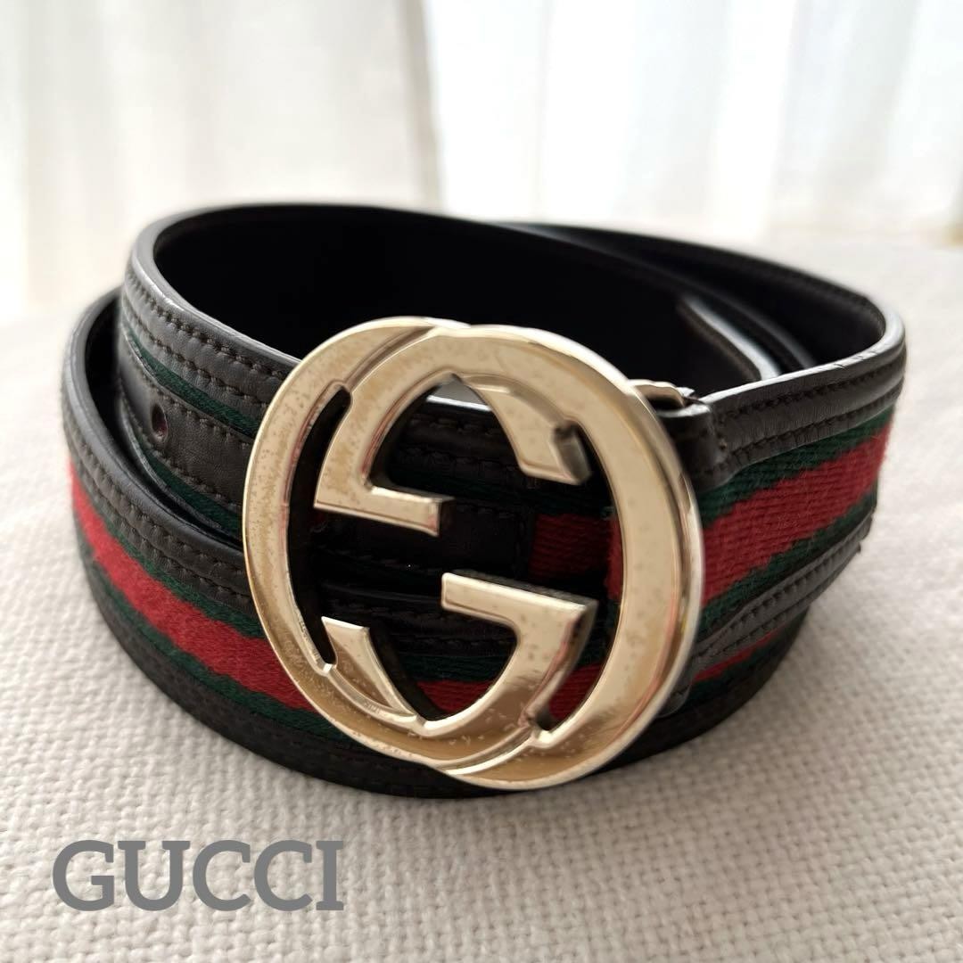 GUCCI Sherry Leather Belt with Interlocking G Buckle