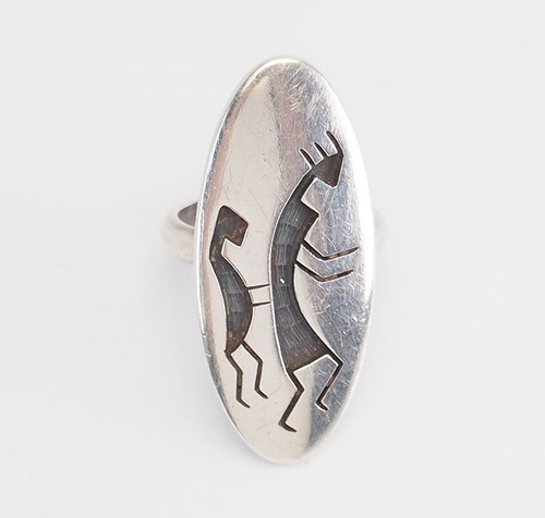 Hopi Figurines Argent Sterling Native Américain Bague Sz 6 Par Alde Qumyintewa - Photo 2 sur 4