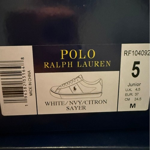 NUEVO Polo Ralph Lauren Sayer Tenis Blanco/Azul Talla 5Y/6.5 Para Mujer RF10409 - Imagen 7 de 7