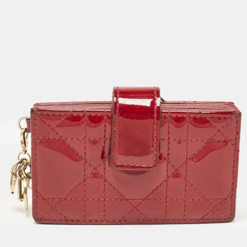 Porte carte Dior rouge cannage cuir verni jasmin