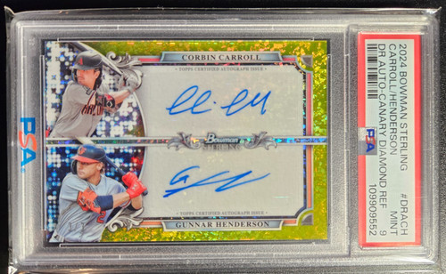 2024 Bowman Sterling Gunnar Henderson/Corbin Carroll Dual Auto Diamond /3 PSA 9