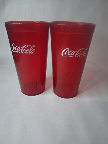 Coca Cola Red Restaurant Tumblers x 2 - Vintage 7” Plastic Drinking Cups
