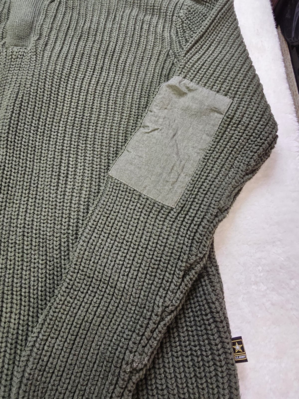 US Army Cableknit 1/4 Button Pullover Sweater Wit… - image 3
