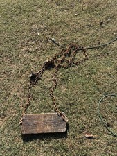 Vintage Playground Swing Cast Iron Hardware Wood Seat  Chains From Country Club
