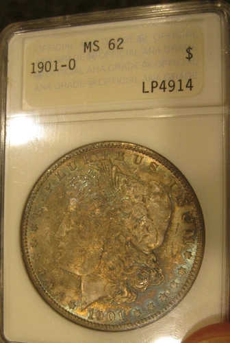 1901 O Morgan Silver Dollar Old ANA holder MS 62 , Fully toned both sides 5179